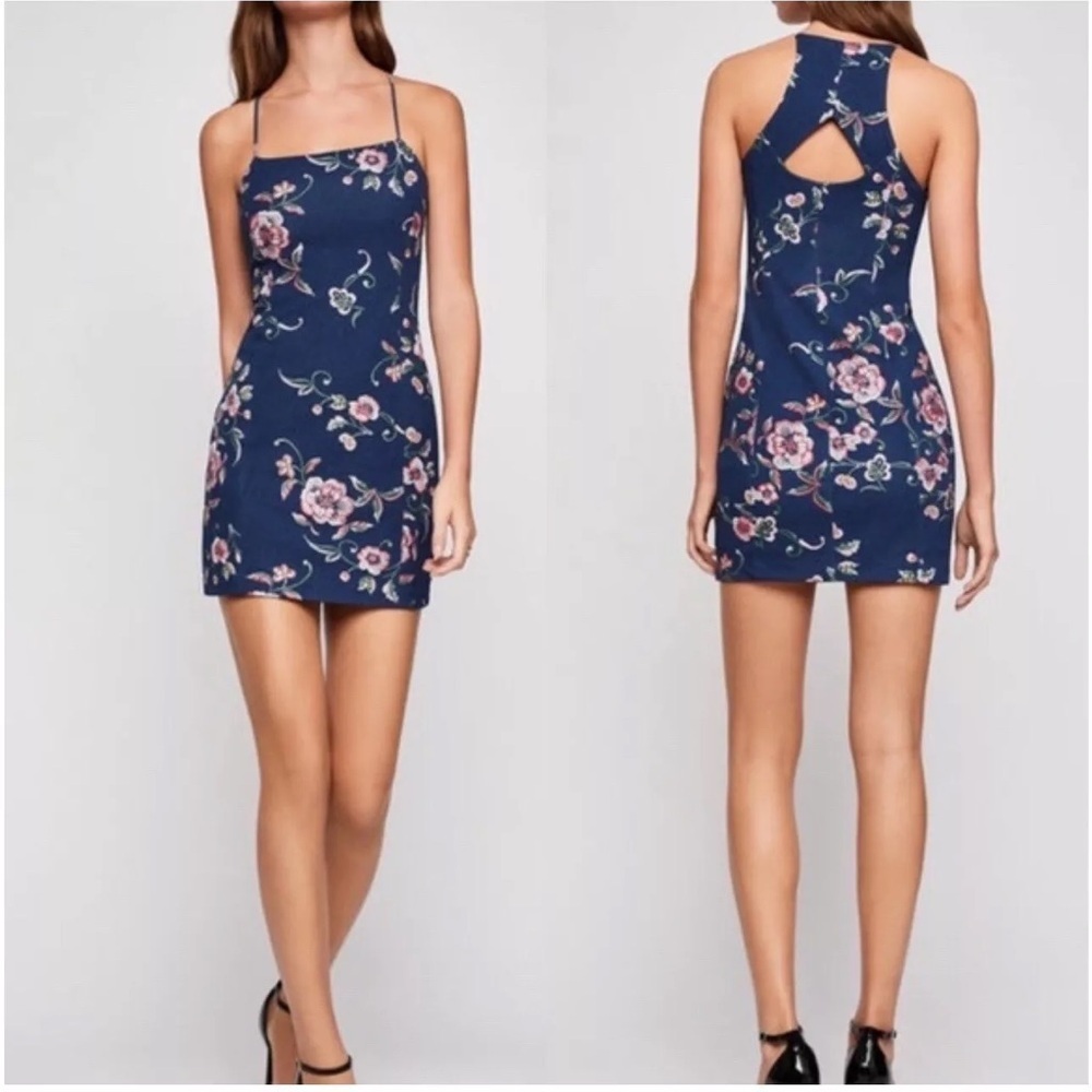 BCBGeneration floral print‎ racer back blue fit mini dress Sz 0
